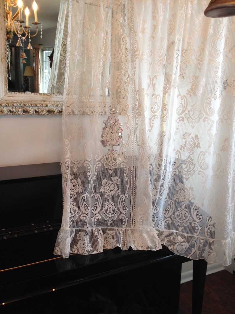 Vintage ivory roses lace curtain lace panel wide cottage lace Etsy