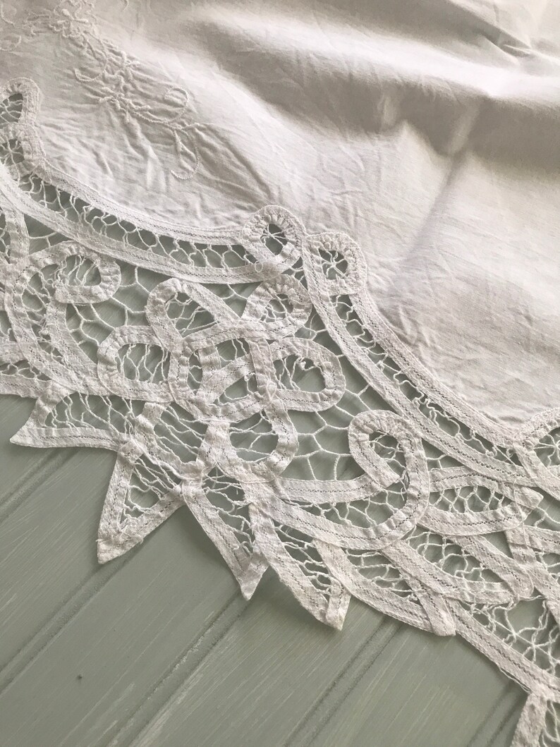 Vintage battenburg lace valance white cottage curtain shabby | Etsy
