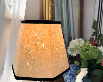 Vintage paper cut cream colored lampshade , tulip paper lamp shade