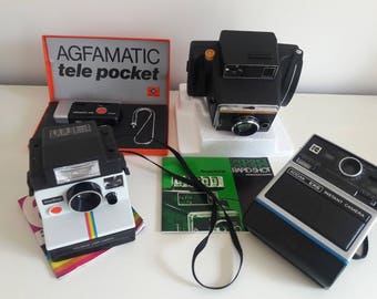 4 vintage cameras,Kodak,Polaroid,Agfamatic,Rapid shoot Keystone cameras,set of 4 cameras,vintage photography