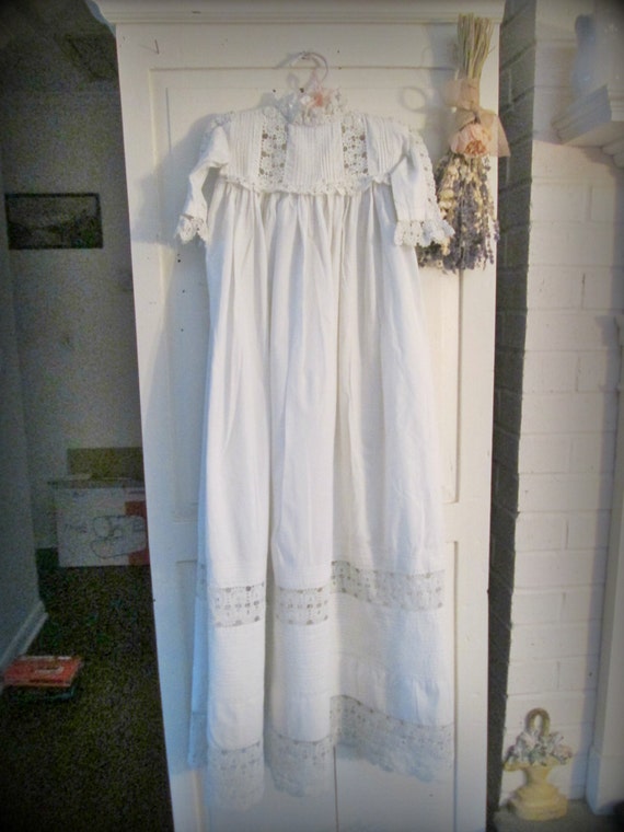 1900 French handmade long christening gown, antiq… - image 3