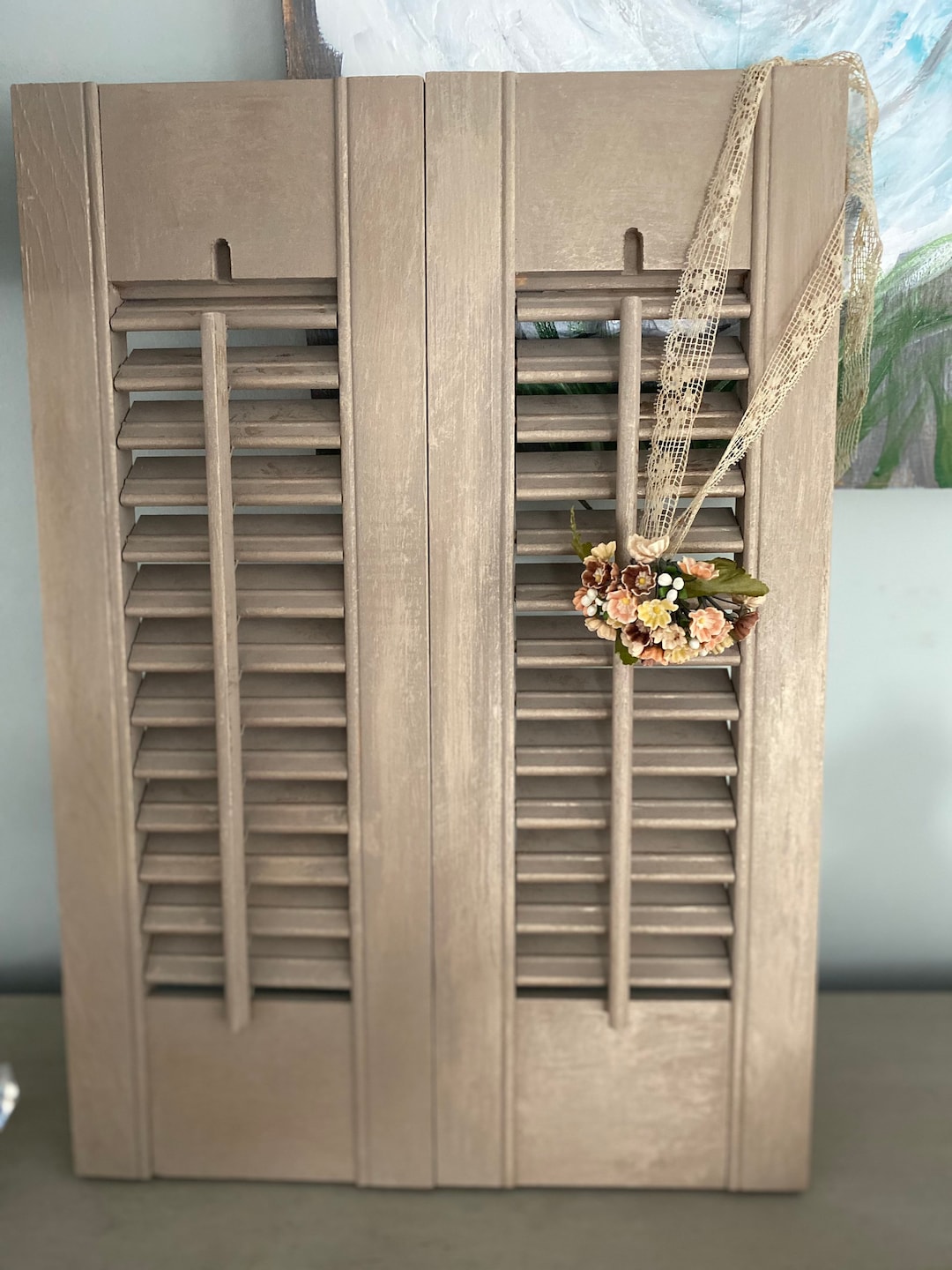 Annie Sloan Coco and gold romantic cottage shutters,hand painted coco ...