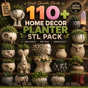 Paquete de más de 110 archivos STL de macetas para decoración del hogar / Macetas modernas, geométricas, con forma de busto y de gnomo (descarga digital)