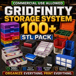 Gridfinity Storage System STL Bundle | 100+ Modular Organizer Files (Commercial Use)