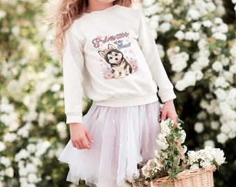 Cute Husky Hoodie, Husky Pup Toddler Sweatshirt, Floral Fleece, Pullover, Kids sweatshirt, Kids Hoodie, Husky lovers Hoodie, Gift for kids
