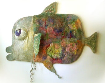 Multicolor  handmade carpet - Home decor - Wall hanging tapestry - Felt wall decor in the form of fish - Soft felt sculpture