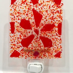 RED MOSAIC FLOWER Holiday NightLight Fused Glass Night Light F14