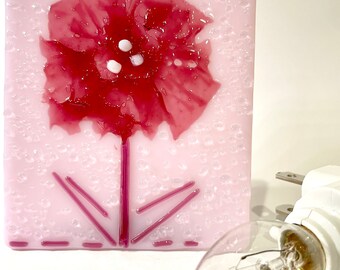 NIGHTLIGHT - Cranberry Flower Pink Fused Glass Night Light F29