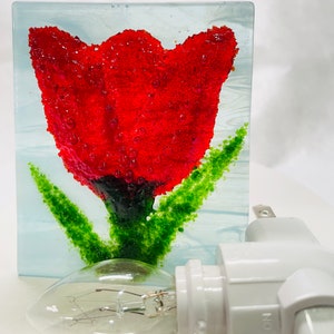 RED TULIP FLOWER Night Light Glass F71 image 2