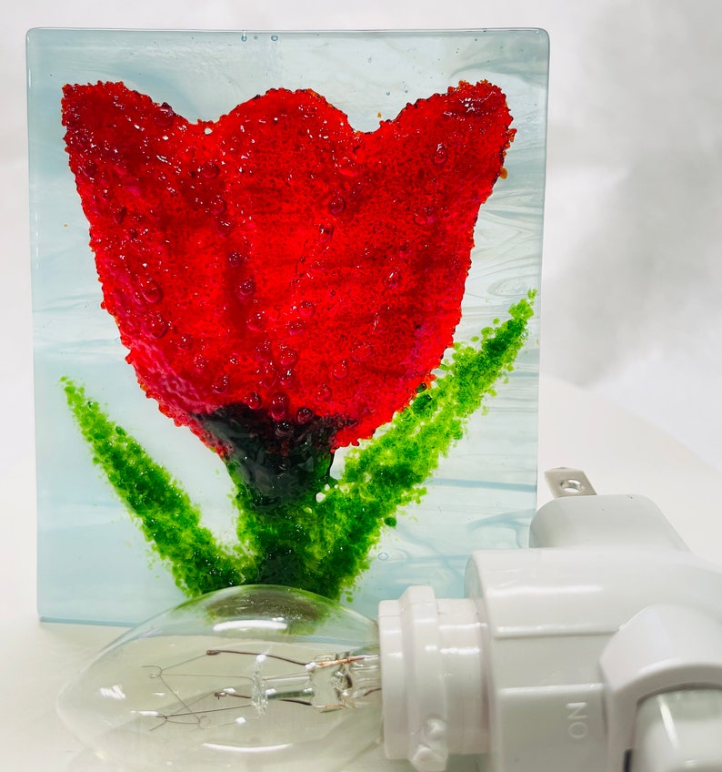 RED TULIP FLOWER Night Light Glass F71 image 2