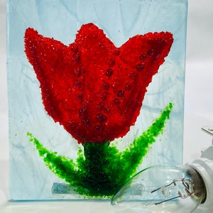 RED TULIP FLOWER Night Light Glass F71