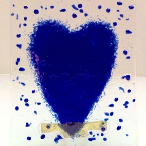 BLUE LOVE COBALT Heart NightLight Fused on Clear Glass H16