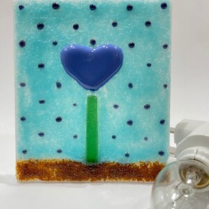 Heart Flower Aqua & Purple Night Light Fused Glass H45