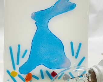 Night Light BLUE EASTER BUNNY Decorated Stained Glass E04