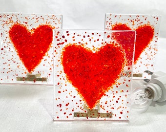 RED LOVE Heart- Night Light Fused on Clear Glass H03