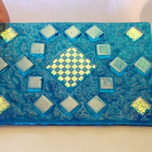 Dichroic Fused Glass Checkerboard Night Light Blue Stained Glass A10 image 1