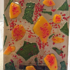 MARIGOLD RED & GREEN Abstract Night Light - Fused Glass Nightlight A01
