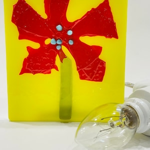 Night Light MELTED ORANGE FLOWER Fused Stained Glass Nightlight F37