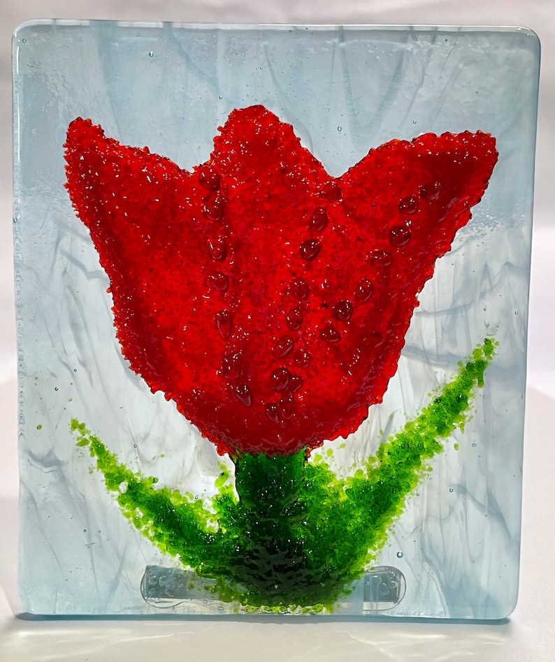 RED TULIP FLOWER Night Light Glass F71 image 3