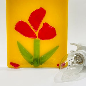 Night Light Red FLOWER Fused on Marigold Stained Glass Nightlight F44