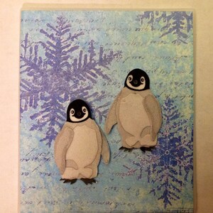 Night Light - BABY PENGUINS ANTARCTIC Decoupage on Stained Glass C09