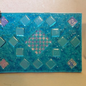 Dichroic Fused Glass Checkerboard Night Light Blue Stained Glass A10 image 2