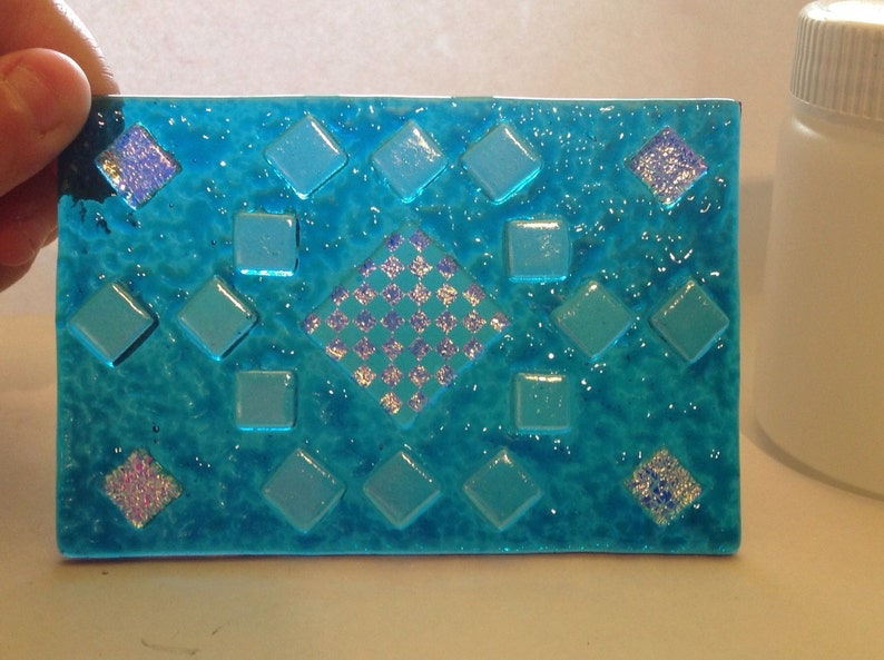 Dichroic Fused Glass Checkerboard Night Light Blue Stained Glass A10 image 2