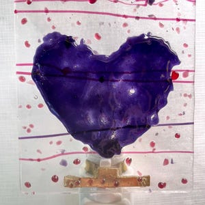 Purple or Ruby Heart Fused on Clear Mardi Gras Glass Night Light H59