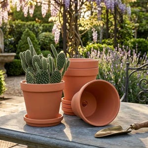 Terracotta Planter Pots Set of 4 | 6 inch clay pots with saucers
