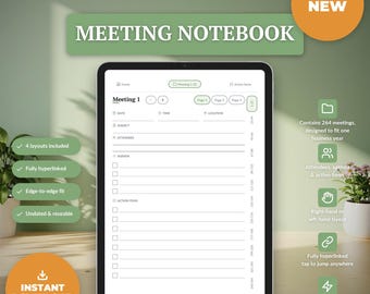 iPad-vergadernotities, ongedateerde notulen met hyperlinks, agenda en actiepuntenoverzicht, Notability GoodNotes PDF