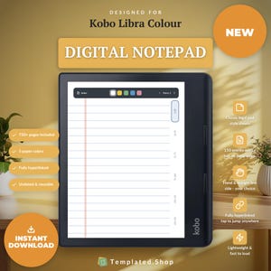 Kobo Libra Colour Digital Notepad, Legal Pad Notebook in 5 Paper Colours, Undated Hyperlinked 150 Entries + Index, Digital Notes PDF