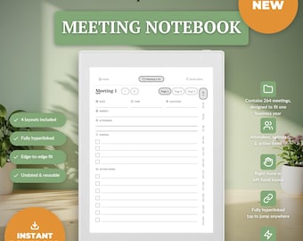 Supernote vergadernotitieboek (A5X, Manta, Nomad) | Notities, notulen en actiepunten met hyperlinks | Notitieboek zonder datum | Direct downloaden