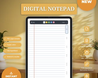 iPad digitaal notitieblok voor GoodNotes, notitieblok in 5 papierkleuren, ongedateerd, 150 hyperlinks, Notability PDF
