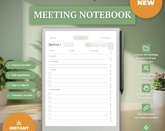 reMarkable Paper Pro Meeting Notebook, ongedateerd, in kleur, met hyperlinks, notulen, agenda en actiepunten, werknotities in PDF-formaat.