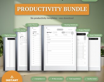 Productiviteitsbundel 2026 2027 voor reMarkable 2 en Paper Pure, 6-in-1 met hyperlinks dagelijkse planner Journal Meeting Smart Notebook Project-pdf