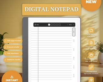 Digitaal notitieblok voor Kindle Scribe, ongedateerd notitieblok met hyperlinks, 150 items met een index die je kunt aanklikken om naar een specifieke pagina te springen, digitale werknotities in PDF-formaat.