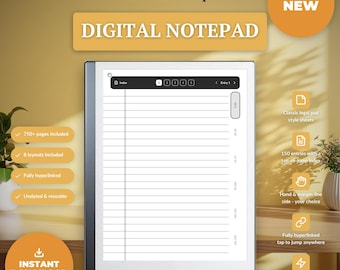 Digitaal notitieblok voor reMarkable 2 en Paper Pure, ongedateerd gehyperlinkt notitieblok, 150 items met Tap-to-Jump-index, digitale notities, pdf