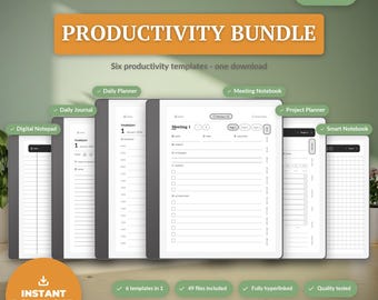 Kindle Scribe Productiviteitsbundel 2026 2027, 6-in-1 sjablonen met hyperlinks, dagplanner, dagboek, vergadering en slim notitieboekproject (PDF)