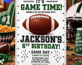 Football Birthday Invitation, Game Time Birthday Invite, Boys Sports 6th Birthday Party, Tailgate Kickoff Theme, Canva Template D787