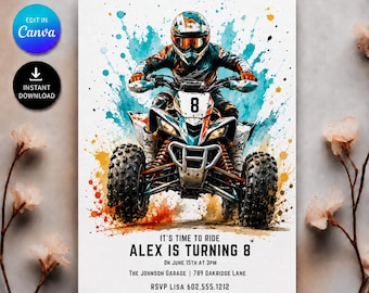 ATV Birthday Invitation Template, Editable Canva Quad Bike Invite, Four Wheeler Birthday Party Invitation, Boy Birthday, Instant Download