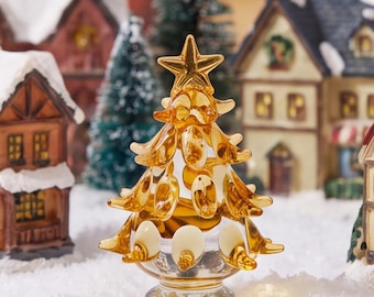 Statuetta di albero di Natale in vetro, decorazione natalizia con stella in cima, da tavolo.
