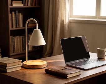 Flameless Candle Warmer Lamp, Wooden Base, Dimmable, Cozy Home Decor