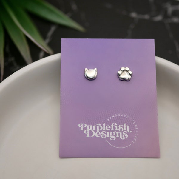 Cats and Dogs Studs - Handmade Sterling Silver Mismatched Pet Earrings by Purplefish Designs Jewellery - Animal Jewelry - Cat Lover Gift