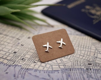 Tiny Plane Studs - Handmade Sterling Silver Aeroplane Earrings - Purplefish Designs Jewellery - Travel Gift - Airplane Jewelry -