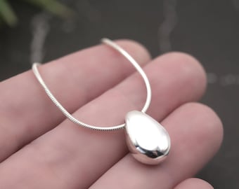 Egg - Handmade Solid Sterling Silver Teardrop Pendant with Snake Chain by Purplefish Designs Jewellery - Baby Shower - Easter - Gift for Mum