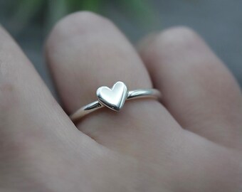 Sweetheart Ring - Handmade Sterling Silver Love Heart Shaped Ring by Purplefish Designs Jewellery - Cute Gift for Her - Simple Heart Ring