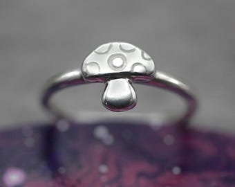 Mushroom Ring - Handmade Sterling Silver Ring by Purplefish Designs Jewellery - Cute Ring - Toadstool Ring - All Sizes - Fairy Mushroom Ring