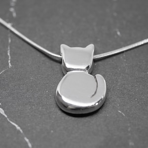 Kitty - Handmade Sterling Silver Cat Pendant with Snake Chain by Purplefish Designs Jewellery - Cat Necklace - Animal Jewelry - Kitten Gift