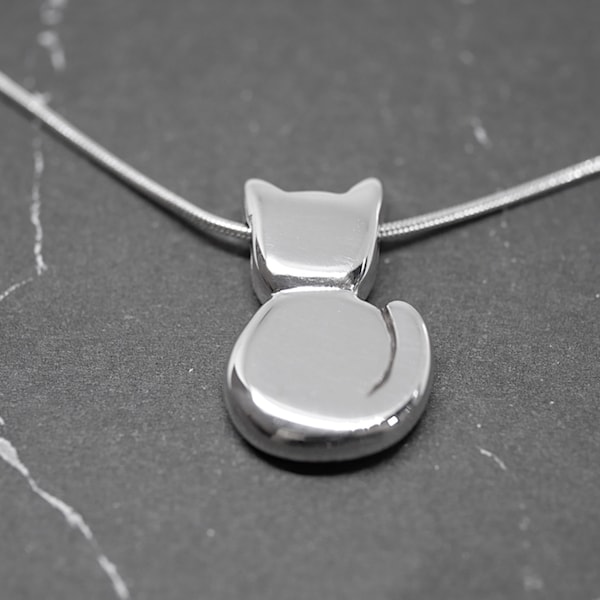 Kitty - Handmade Sterling Silver Cat Pendant with Snake Chain by Purplefish Designs Jewellery - Cat Necklace - Animal Jewelry - Kitten Gift