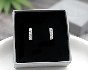Textured Silver Bar Studs - Handmade Sterling Silver Earrings by Purplefish Designs Jewellery - Everyday Silver Essentials - Lightweight
